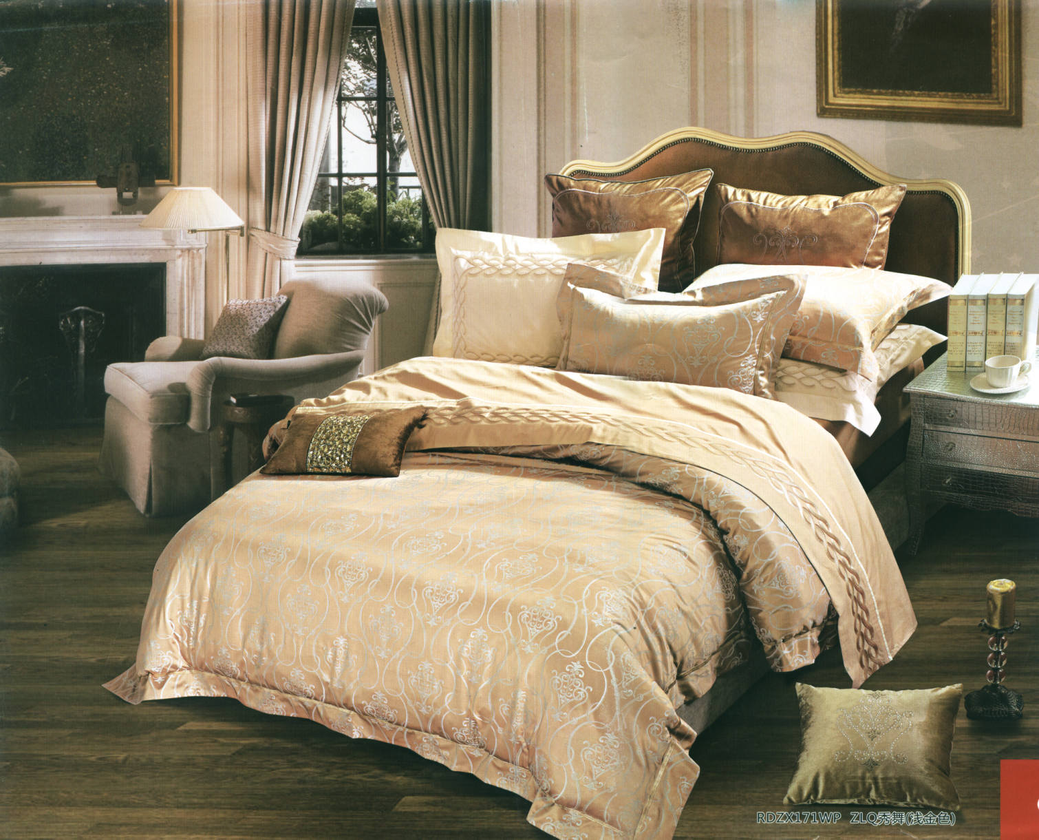 竹棉提花床盖六件套-秀舞/浅金色