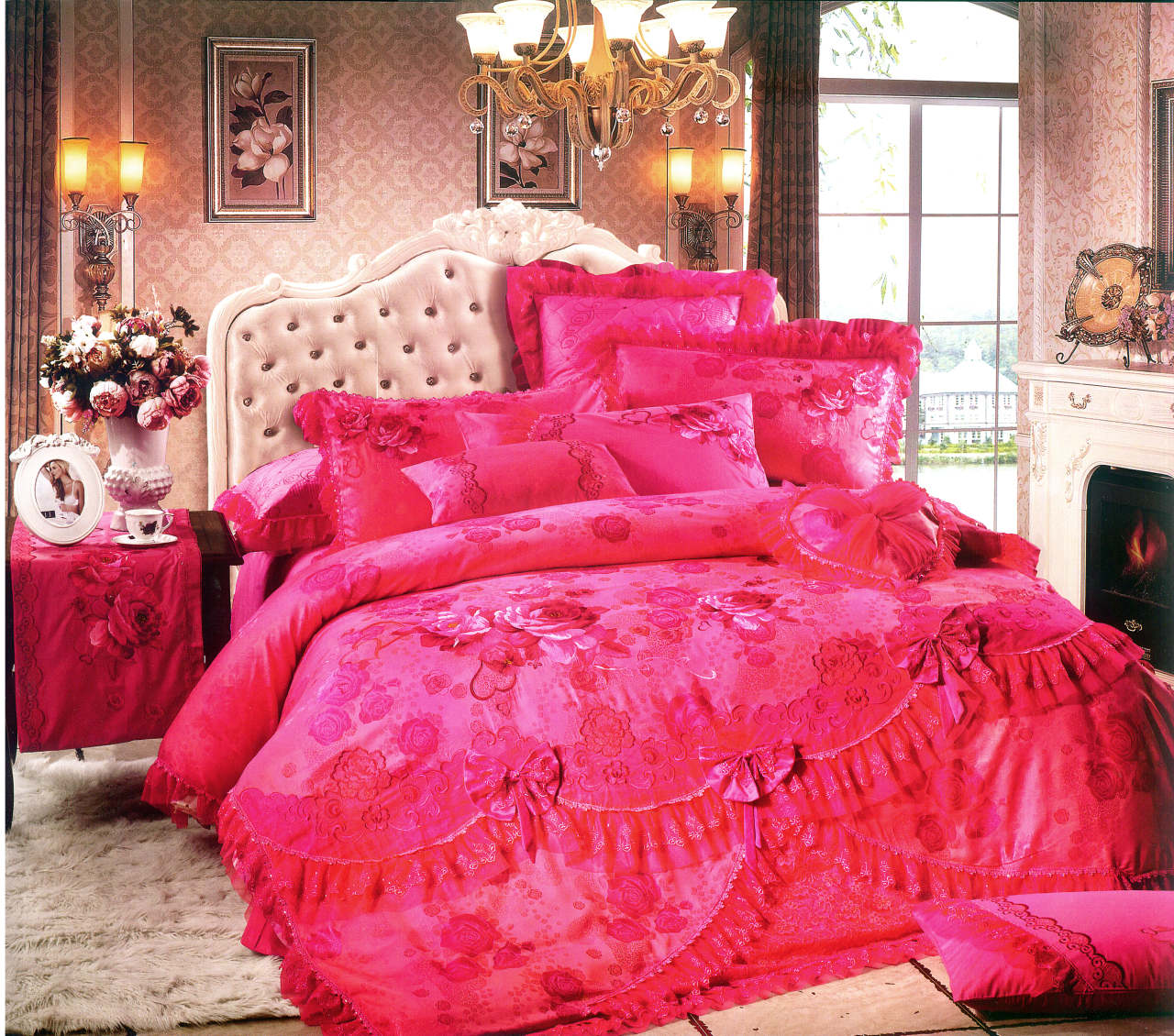 莫代尔提花床盖六件套-珠联壁合